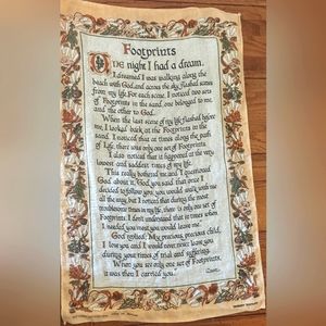 Vintage tea towel Footprints in the sand Fall decor vintage wall decor